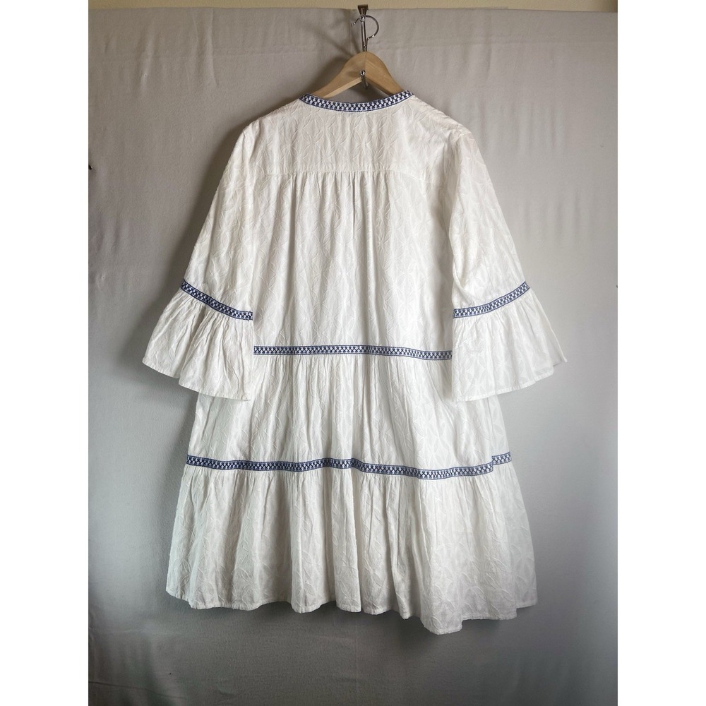 Tommy Bahama Cotton Clip Embroidered Tiered Cover Up Dress White & Blue Size XL - Picture 5 of 11